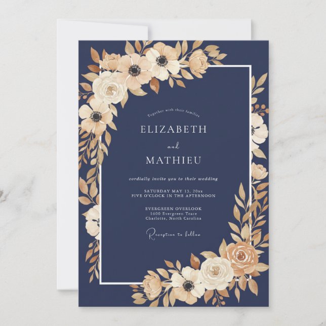 Navy Blue Poetic Winter Wedding Invitation (Front)