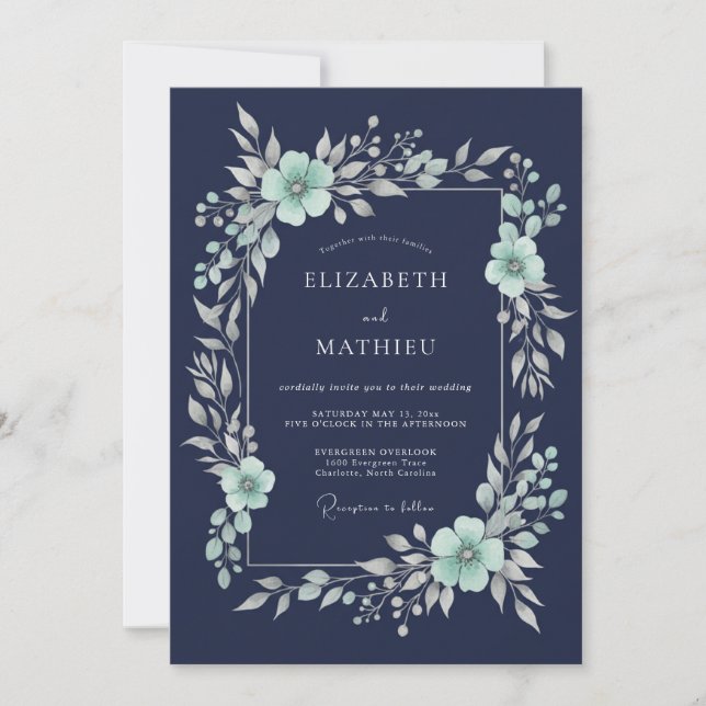 Navy Blue Polished Winter Wedding Invitation (Front)