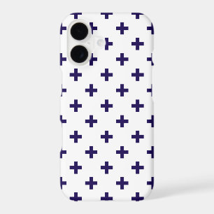 Navy blue polka crosses on white