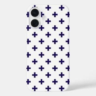 Navy blue polka crosses on white iPhone 16 case