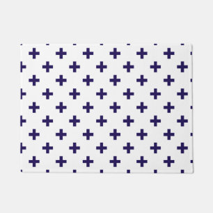 Navy blue polka crosses on white doormat