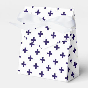 Navy blue polka crosses on white favor box