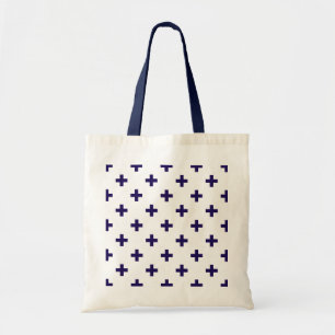 Navy blue polka crosses on white tote bag