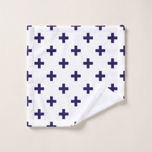 Navy blue polka crosses on white wash cloth