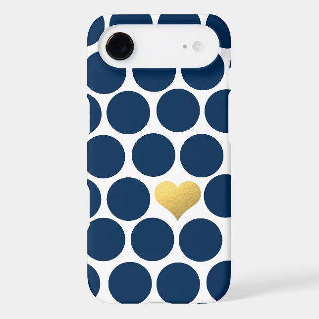 Navy Blue Polka Dot Gold Foil Heart iPhone Case-Mate iPhone Case (Back)