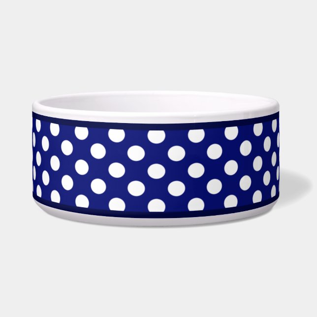 Navy Blue Polka Dot Large Dog Bowl (Front)