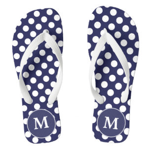 Navy Blue Polka-Dot Monogrammed Flip-flops Flip Flops