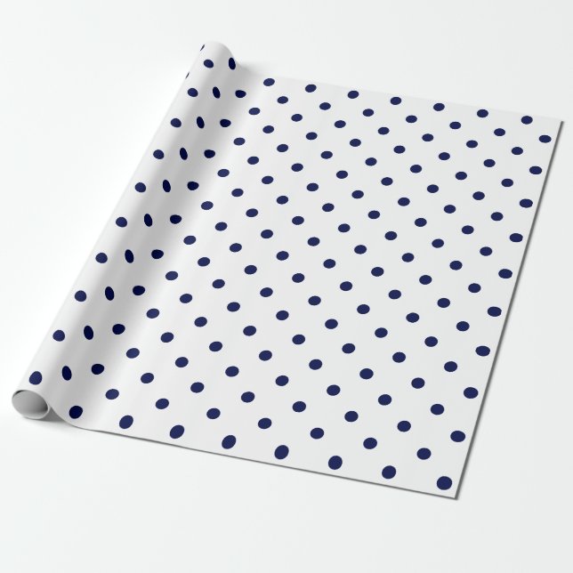 Navy Blue Polka Dot on White Large Space Wrapping Paper (Unrolled)