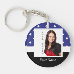 Navy blue polka dot photo template keychain