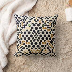 Navy Blue Polka Dots: Gold and Emerald Accents Throw Pillow