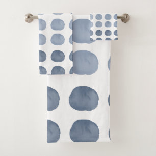 Navy Blue Polka Dots Gradient Happy Cute Art Bath Towel Set
