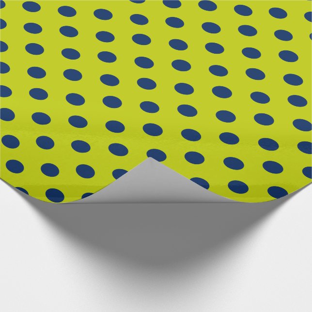 Navy Blue Polka Dots on Lime Green Wrapping Paper (Corner)