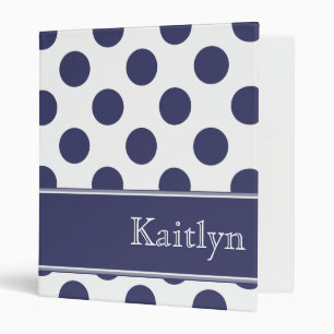 Navy Blue Polka Dots Personalized Binder