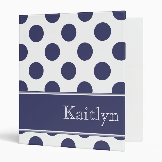 Navy Blue Polka Dots Personalized Binder (Front/Inside)