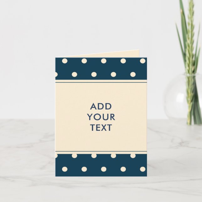 Navy Blue Polka Dots Personalized Folded Note Card (Front)