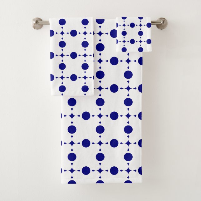 Navy Blue Polka Dots, Polka Dot Pattern, Dots Bath Towel Set (Insitu)