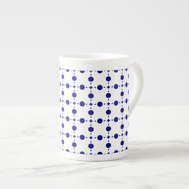 Navy Blue Polka Dots, Polka Dot Pattern, Dots Bone China Mug (Front Right)