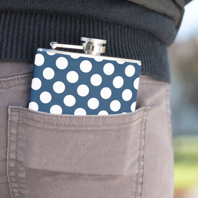 Navy Blue Polka Dots, Polka Dot Pattern, Dots Hip Flask (In Situ)