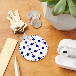 Navy Blue Polka Dots, Polka Dot Pattern, Dots Keychain