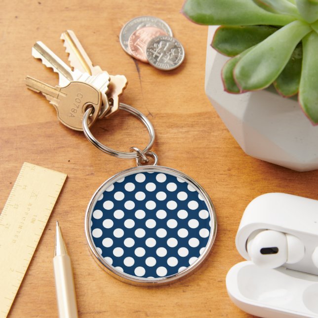 Navy Blue Polka Dots, Polka Dot Pattern, Dots Keychain (Desk)