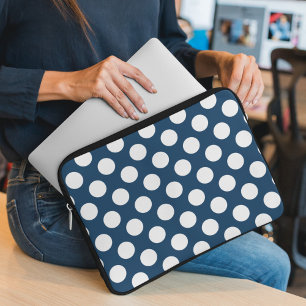 Navy Blue Polka Dots, Polka Dot Pattern, Dots Laptop Sleeve