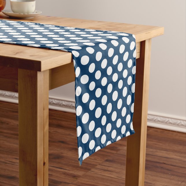 Navy Blue Polka Dots, Polka Dot Pattern, Dots Medium Table Runner (In Situ)