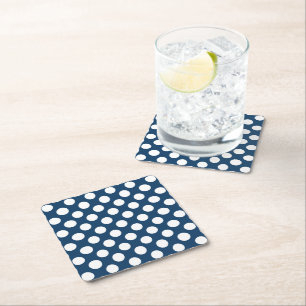 Navy Blue Polka Dots, Polka Dot Pattern, Dots Square Paper Coaster