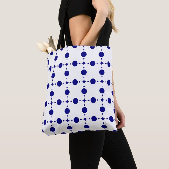 Navy Blue Polka Dots, Polka Dot Pattern, Dots Tote Bag (Close Up)