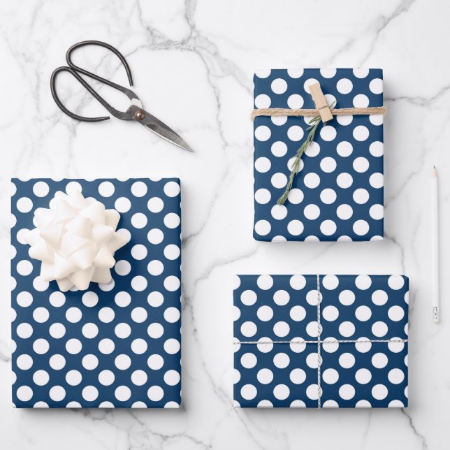 Navy Blue Polka Dots, Polka Dot Pattern, Dots Wrapping Paper Sheet (Front)