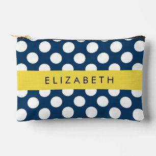 Navy Blue Polka Dots, Polka Dot Pattern, Your Name Accessory Pouch