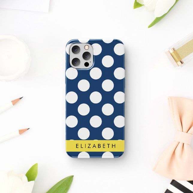 Navy Blue Polka Dots, Polka Dot Pattern, Your Name Case-Mate iPhone Case (Creator Uploaded)
