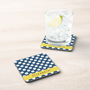 Navy Blue Polka Dots, Polka Dot Pattern, Your Name Coaster
