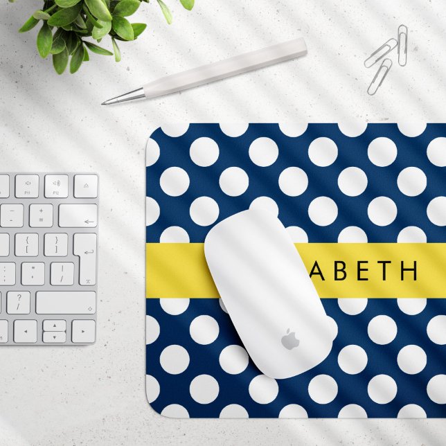Navy Blue Polka Dots, Polka Dot Pattern, Your Name Mouse Pad (Creator Uploaded)