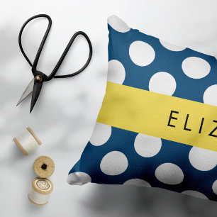 Navy Blue Polka Dots, Polka Dot Pattern, Your Name Pillowcase