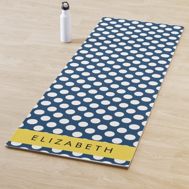 Navy Blue Polka Dots, Polka Dot Pattern, Your Name Yoga Mat (In Situ)