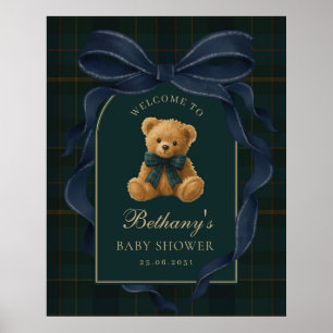 Navy Blue Polo Teddy Bear Baby Shower Welcome Poster