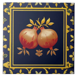Navy Blue Pomegranates Mediterranean Pomegranate Tile