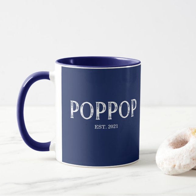 Navy Blue PopPop Year Established Mug (With Donut)