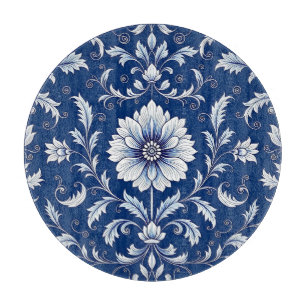 Navy Blue Porcelain Floral Pattern Cutting Board