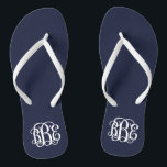 Navy Blue Preppy Script Monogram Flip Flops<br><div class="desc">PLEASE CONTACT ME BEFORE ORDERING WITH YOUR MONOGRAM INITIALS IN THIS ORDER: FIRST, LAST, MIDDLE. I will customize your monogram and email you the link to order. Please wait to purchase until after I have sent you the link with your customized design. Cute preppy flip flip sandals personalized with a...</div>