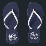 Navy Blue Preppy Script Monogram Flip Flops<br><div class="desc">PLEASE CONTACT ME BEFORE ORDERING WITH YOUR MONOGRAM INITIALS IN THIS ORDER: FIRST, LAST, MIDDLE. I will customize your monogram and email you the link to order. Please wait to purchase until after I have sent you the link with your customized design. Cute preppy flip flip sandals personalized with a...</div>