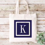 Navy Blue Preppy Square Monogram Tote Bag<br><div class="desc">Cute girly preppy modern square border personalized with your custom monogram name or initials. Click Customize It to change monogram font and colours to create your own unique one of a kind design! Adorable personalized bridesmaid gifts!</div>