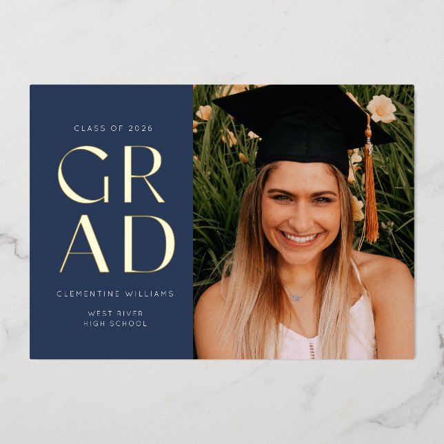 Navy Blue Pressed Foil Grad Block Graduation Foil (Front)