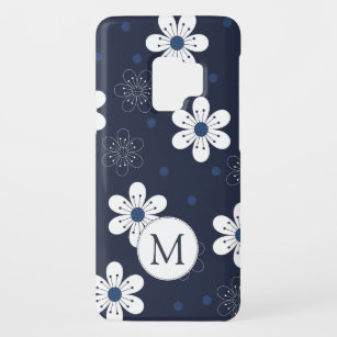 Navy Blue Pretty Floral Monogram Case-Mate Samsung Galaxy S9 Case
