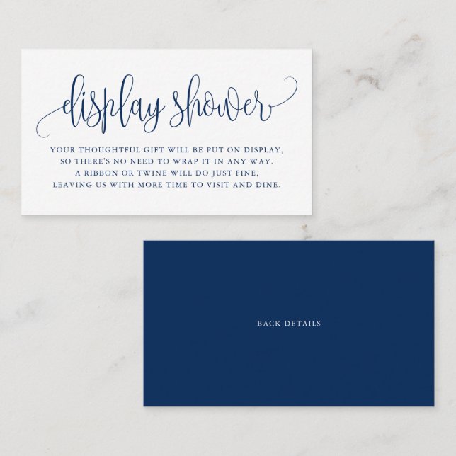 Navy Blue Pretty Script Display Shower Business Card (Front/Back)