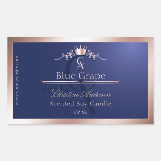 Navy Blue Product Label Rose Gold Frame Monogram (Front)
