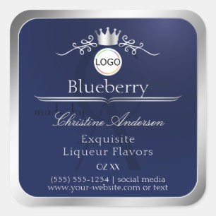 Navy Blue Product Label Silver Frame Logo Monogram