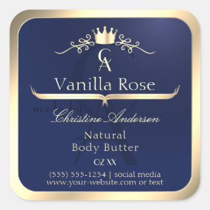 Navy Blue Product Label with Gold Frame Monogram