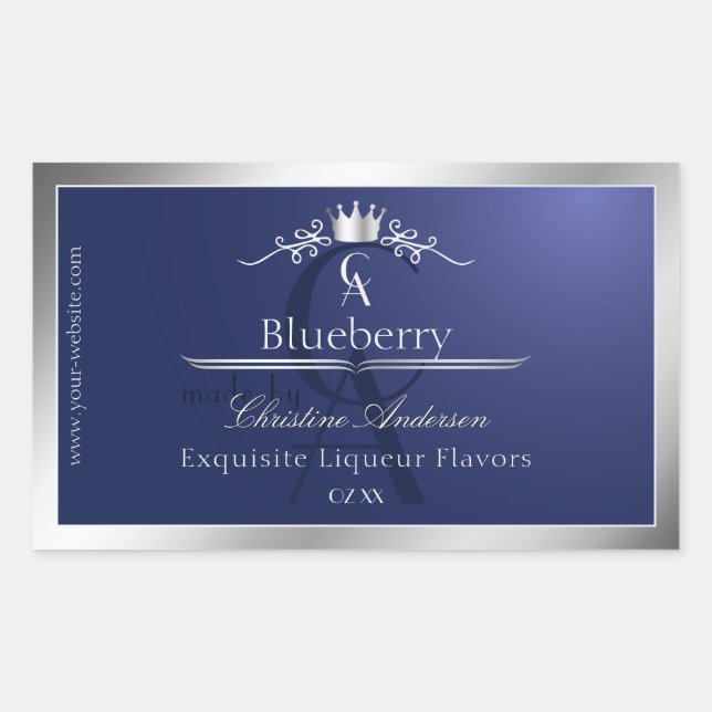 Navy Blue Product Label with Silver Frame Monogram (Front)