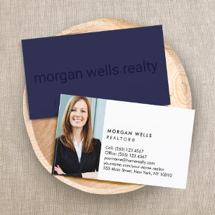Navy Blue Professional Minimalistic Photo Business Card